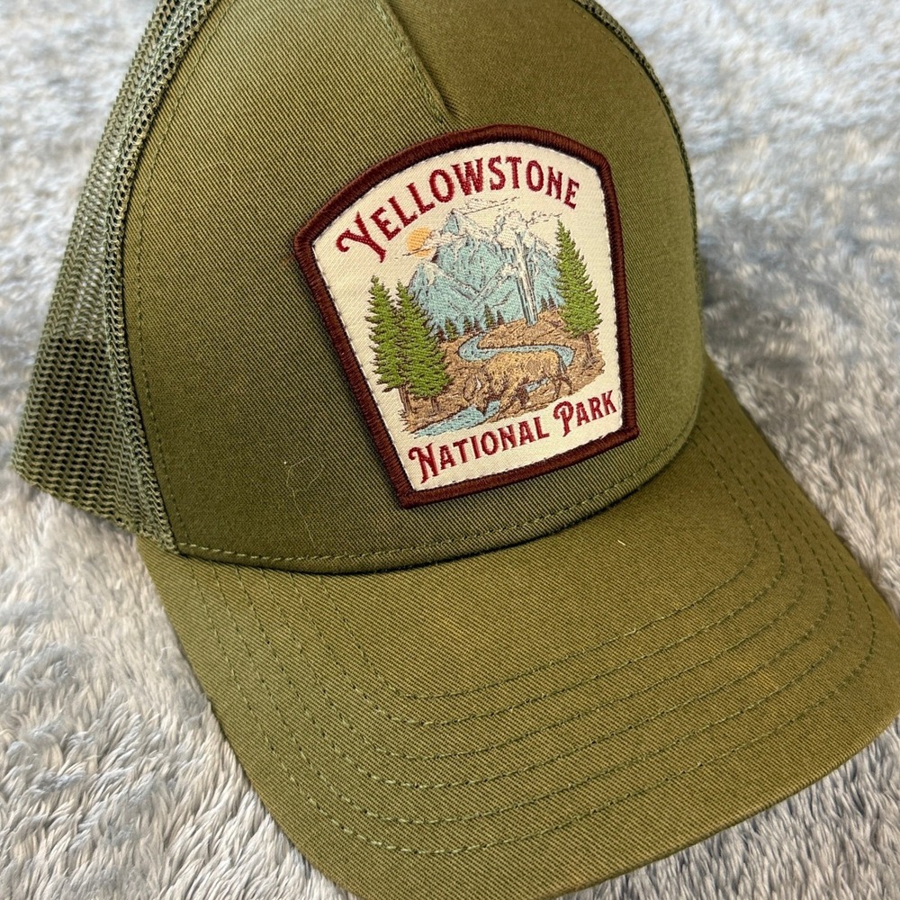 Yellowstone National Park Patch Mesh Trucker Hat Green Snapback Adult Mad Engine